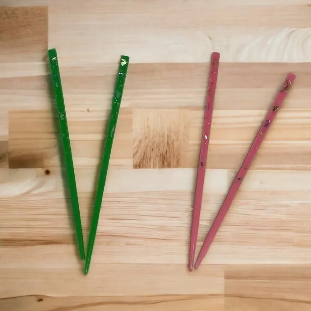 Hair Chopsticks Set of 2 pink green